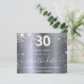 30. Geburtstag Silber Glitzer Save the Date Karte (Stehend Vorderseite)