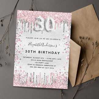 30. Geburtstag silber pink Einladung