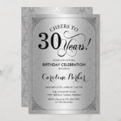 30. Geburtstag - SilberDamaskus Einladung (Vorne/Hinten)