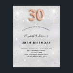 30. Geburtstag silberne Rose Gold Glitzern Einladungspostkarte<br><div class="desc">Ein modernes, stilvolles und glamouröses Party zum 30. Geburtstag. Ein silbernes Imitat mit Glitzern. Personalisieren Sie Ihren Namen und Ihre Party-Daten und fügen Sie diese hinzu. Nummer 30 ist mit einer Rose Gold Ballon Stil Schriftart geschrieben, Skript. Tipp: Wenn Sie es nicht so gewollt haben, dass es wie eine Postkarte...</div>