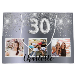 30. Geburtstag Silberner Glitzer Foto Große Geschenktüte