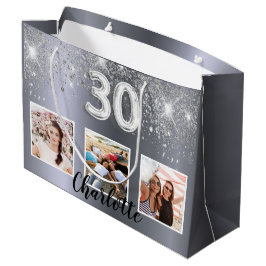 30. Geburtstag Silberner Glitzer Foto Große Geschenktüte