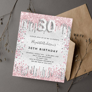 30. Geburtstag Silberrosa Einladung Flyer