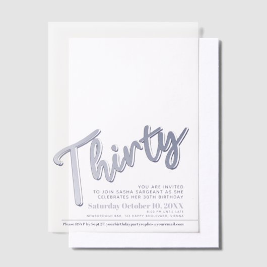 30. Geburtstag Silberskriptüberlagerung Pergament Einladungen (Versetzt)