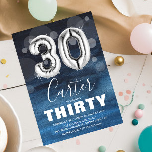 30 Geburtstag Silver Ballon   Blaues Party Einladung