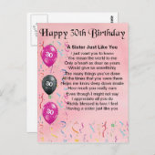 30. Geburtstag Sister Gedicht Postkarte (Vorne/Hinten)