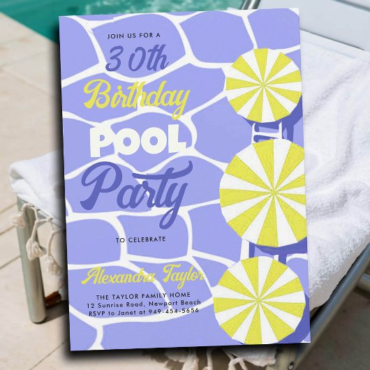 30. Geburtstag Sommer Pool Party Lila Limon Einladung