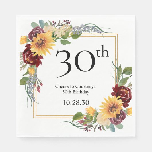 30. Geburtstag Sonnenblumen Serviette (Vorderseite)