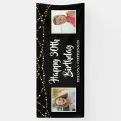 30. Geburtstag String Lights Foto Name Black Banner (Vertikal)