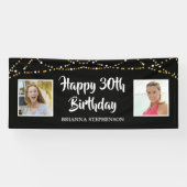 30. Geburtstag String Lights Foto Name Black Banner (Horizontal)