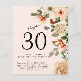 30. Geburtstag Vintager Blumenpfirsich 30 Flyer