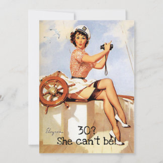 30. Geburtstag, Vintages, sexy Button Up Girl, Cus Einladung