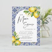 30. Geburtstag von Mediterranean Blue Tiles Lemons Einladung (Stehend Vorderseite)