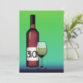 30. Geburtstag : Weinflasche & Glas Einladung (Stehend Vorderseite)