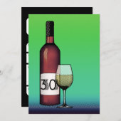 30. Geburtstag : Weinflasche & Glas Einladung (Vorne/Hinten)