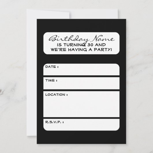 30. Geburtstag: Weinflasche und Glas Einladung (Rückseite)