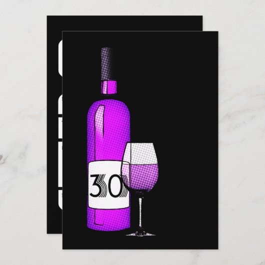 30. Geburtstag: Weinflasche und Glas Einladung (Vorne/Hinten)