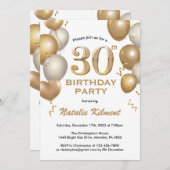 30. Geburtstag Weißer Glitzer und Goldballons Einladung (Vorne/Hinten)
