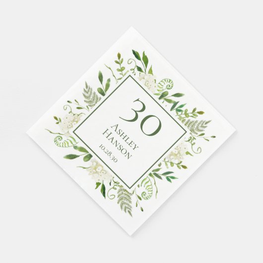 30. Geburtstag Weißer Hydrangeas Serviette (Ecke)