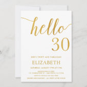 30. Geburtstag White and Gold Hallo 30 Einladung (Vorderseite)