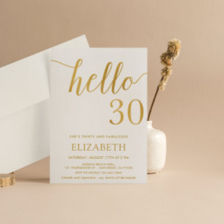 30. Geburtstag White and Gold Hallo 30 Einladung