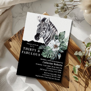 30. Geburtstag Wild Zebra Floral Dreißig und Fanta Einladung