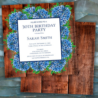 30. Geburtstag Wood Blue Hydrangeas Rustikales Par Einladung