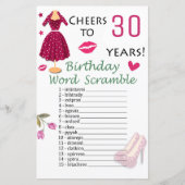 30. Geburtstag Word Scramble Game (Vorderseite)