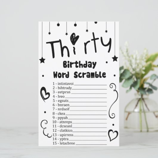 30 Geburtstag Word Scramble Game (Stehend Vorderseite)