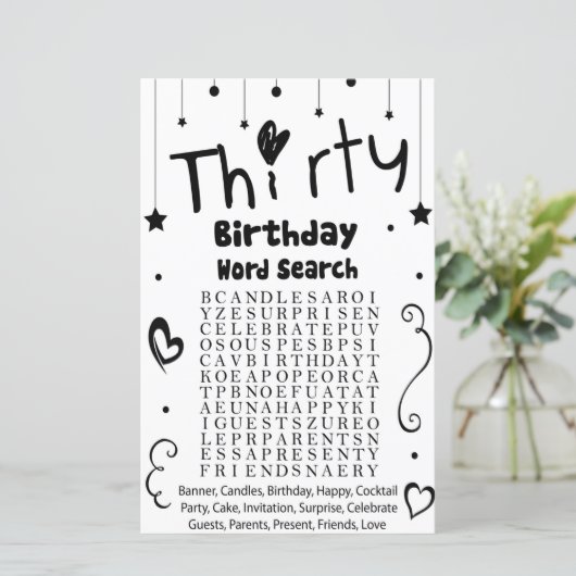 30 Geburtstag Wortsuche (Stehend Vorderseite)