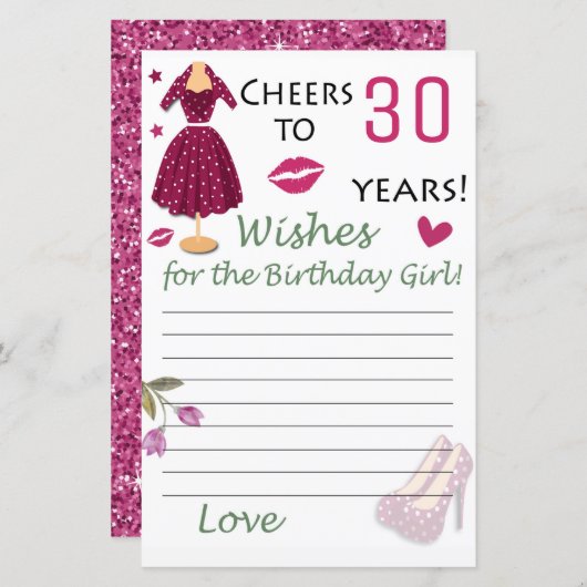 30. Geburtstag Wünsche für das Geburtstagsmädchen (Vorne/Hinten)