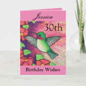 30. Geburtstag wünscht Hübsches Pink Hummingbird Karte (Vorderseite)