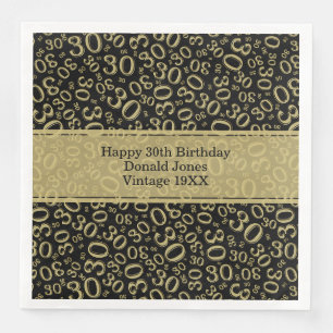 30. Geburtstag Zahlenmuster Gold/Schwarz Serviette