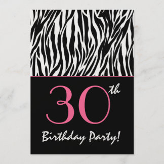 30. Geburtstag Zebrastreifen Schwarz-weiß mit Rosa Einladung
