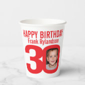 30. Geburtstag Zoll zwei Foto rot weiß Pappbecher (Rückseite)