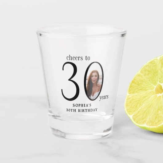 30. Geburtstag zum 30. Foto Schnapsglas (Vorderseite)
