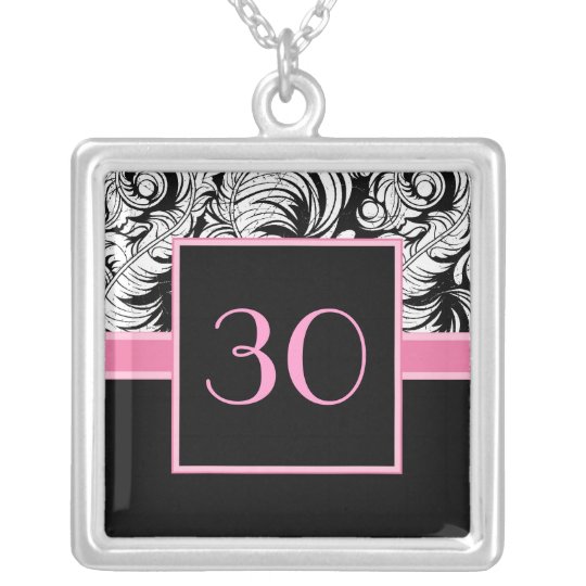 30. Geburtstags-Anhänger - eleganter Damast Versilberte Kette