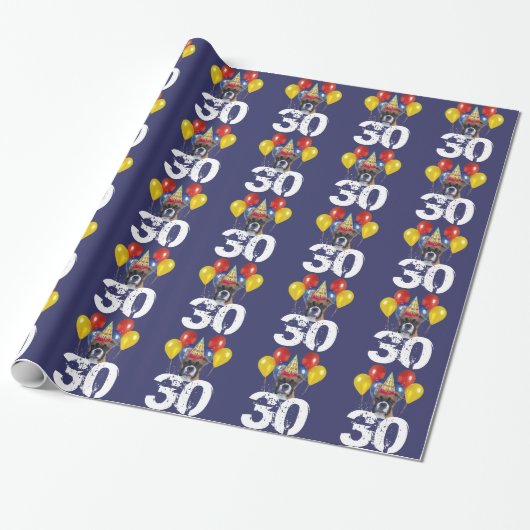 30. Geburtstags-Boxerhundeblaues Geschenkpapier (Ungerollt)