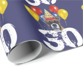 30. Geburtstags-Boxerhundeblaues Geschenkpapier (Rolleneckpunkt)