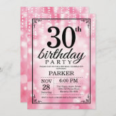 30. Geburtstags-Einladungs-Rosa-Glitzer Einladung (Vorne/Hinten)