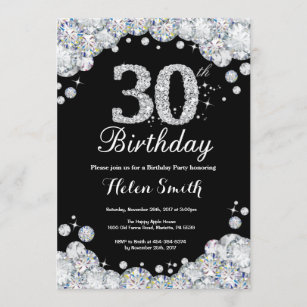 30. Geburtstags-Einladungs-Tafel-Silber-Diamant Einladung