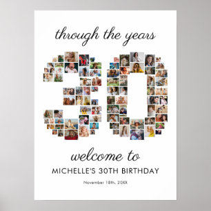 30. Geburtstags-Fotocollage Willkommen Poster
