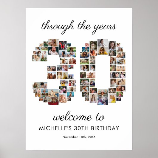 30. Geburtstags-Fotocollage Willkommen Poster (Vorne)
