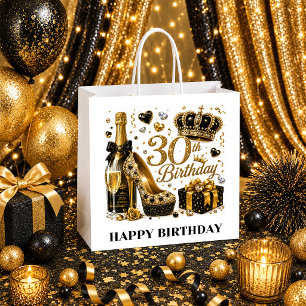 30. Geburtstags-Geschenktüte Schwarz Gold Geburtst Große Geschenktüte