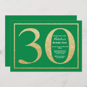 30. Geburtstags-Grün- und Gold-Glitzer Einladung (Vorne/Hinten)