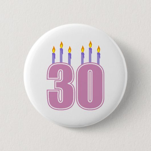 30 Geburtstags-Kerzen (Rosa/Lila) Button (Vorderseite)