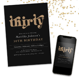 30. Geburtstags-Party Einladung mit Black and Gold