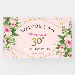 30. Geburtstags-Party Rosa Floral Empfang Banner