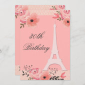 30. Geburtstags-schicker Blumenparis-Eiffelturm Einladung (Vorne/Hinten)
