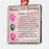 30. Geburtstags-Schwester-Gedicht Silbernes Ornament (Links)